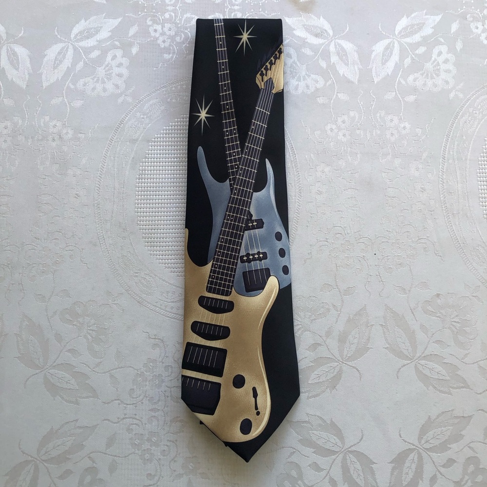 Brother’s Hand Made Neck-Tie 2 Headless Electric Guitars Men’s Standard Size Tie